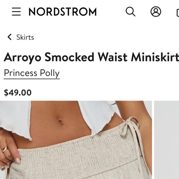 NWT Princess Polly Arroyo Mini Skirt sz 2 Beige Low Rise Lined Shirred Waistband - Picture 2 of 11